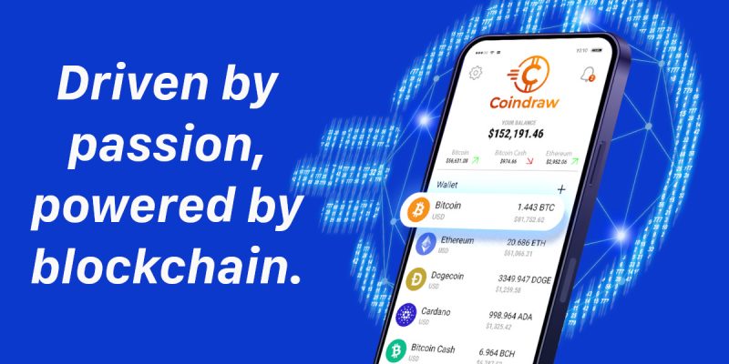 Coindraw mobile platform and slogan.