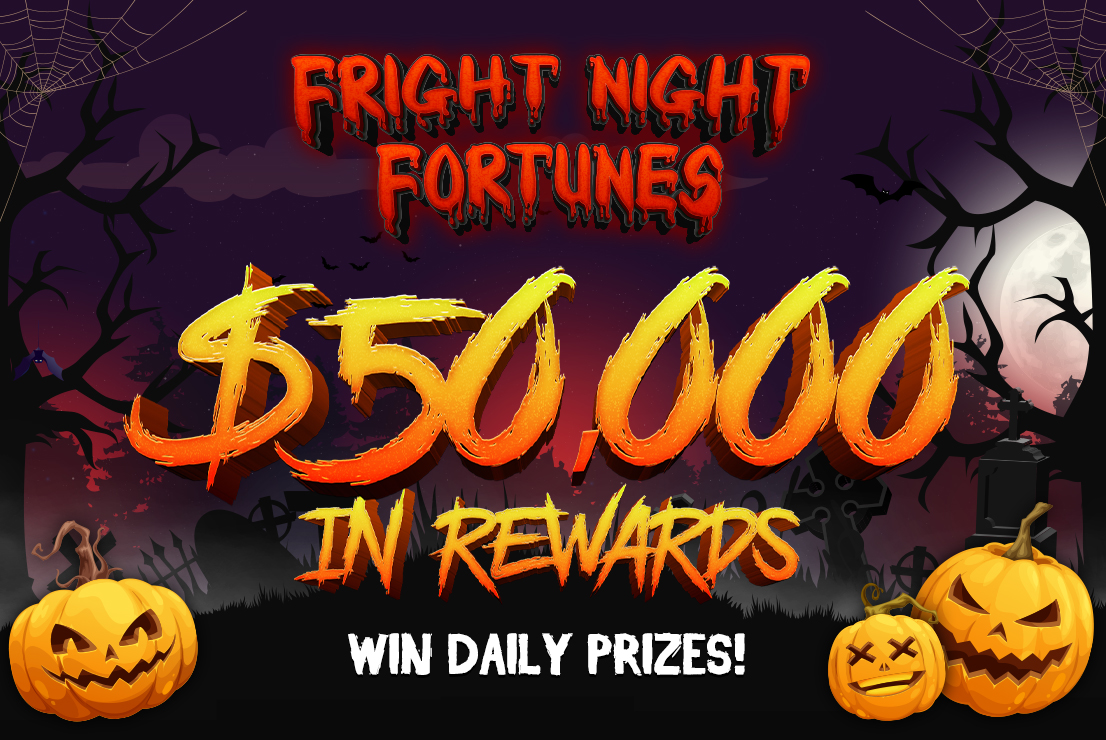 Win $50,000 in prizes with Fright Night Fortunes at Raging Bull Slots.